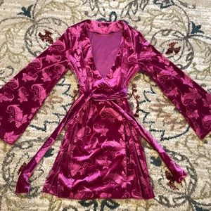 Velour paisley wrap dress